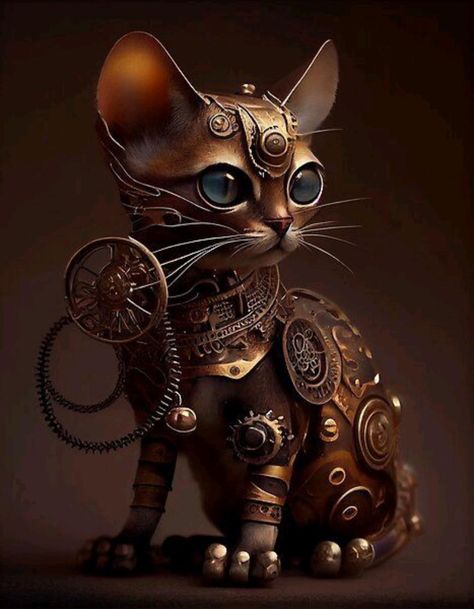 Fantasy Cats Art, Steampunk Cat Art, Steampunk Cat Tattoo, Steam Punk Animals, Steampunk Art Illustration, Steam Punk Decor, Steampunk Art Drawing, Steam Punk Art, Steampunk Wallpaper