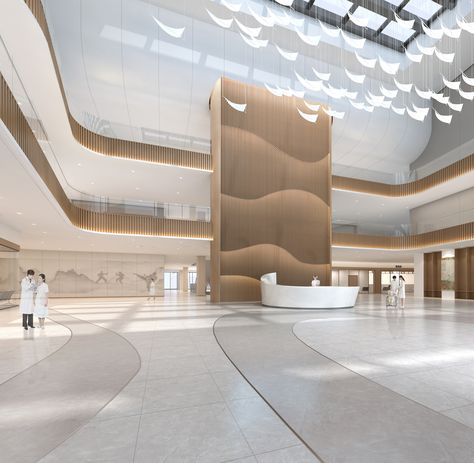 Luxury Hospital Interior, Hospital Design Architecture Interior, Hospital Interior Design Lobbies, Hospital Lobby Interior Design, Wood Facade Detail, Hospital Entrance Design, Hospital Lobby Design, Modern Hospital Interior, Airport Interior Design