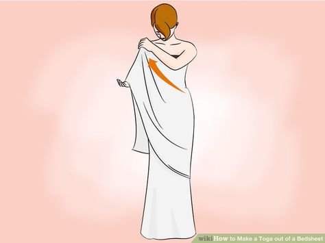 Looking at the way this goes over the arm, but then there's more fabric that drapes unto the ground How To Make A Toga, Toga Costume Diy, Toga Outfits, Toga Party Costume, Diy Toga, Greek Toga, Roman Toga, Sorority Party, Toga Costume