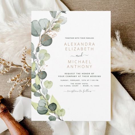 Eucalyptus Wedding Invitation, Budget Wedding Invitations, Spring Wedding Invitations, Invitation Flyer, Elegant Wedding Invitation, Calligraphy Wedding Invitation, Eucalyptus Greenery, Greenery Wedding Invitations, Girly Design