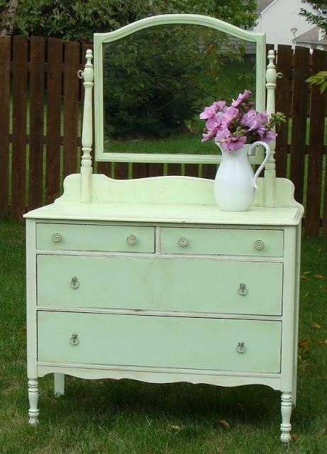 Behr Spring Morn Antique Vanity Makeover, Mint Green Dresser, Open House Party, Open House Parties, Green Dresser, Romantic Home, Funky Junk Interiors, Farmhouse Porch, Girly Room