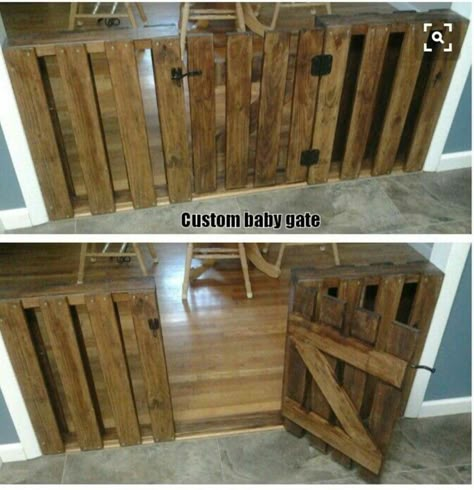 Baby gate made out of pallets Custom Baby Gates, Organize House, Diy Baby Gate, Dog Gates, Baby Gate, Diy Bebe, Baby Gates, Dog Gate, Pallet Crafts