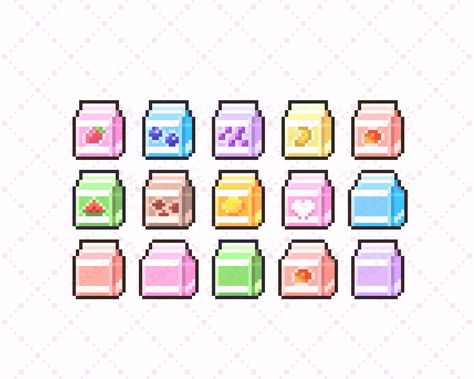 Pixel Art Ideas Juice Carton, Cute Milk, Cute Drinks, Twitch Badges, Pixel Art Tutorial, 8bit Art, Food Drawings, Twitch Channel, Pixel Art Design