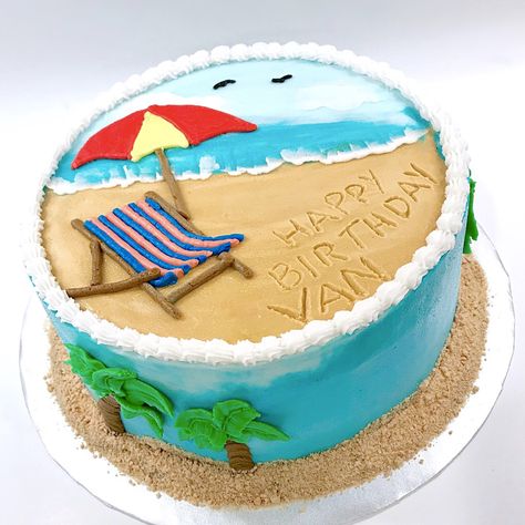 Beach Scene Birthday Cakes, Beach Theam Birthday Cakes, Beach Theme Cakes Birthday Simple, Beach Buttercream Cake, Florida Cake Ideas, Summer Time Cakes, Beach Cake Decorating Ideas, Beach Theme Cake For Men, Beach Themed Cake Ideas