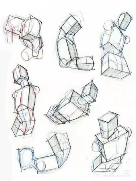 Torso Drawing Practice, Body Structure Drawing Poses, Shapes For Anatomy, Box Method Drawing, Body Structure Drawing Anatomy Reference, Body Structure Drawing, Some Drawings, Perspective Drawing Lessons, Výtvarné Reference