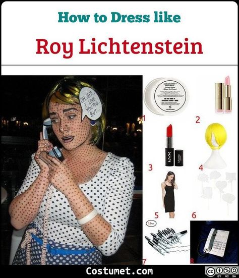 Painting Costume, Roy Lichtenstein Pop Art, Artist Funny, Ben Day Dots, Lichtenstein Pop Art, 60s Art, Female Artist, Costume For Halloween, Roy Lichtenstein