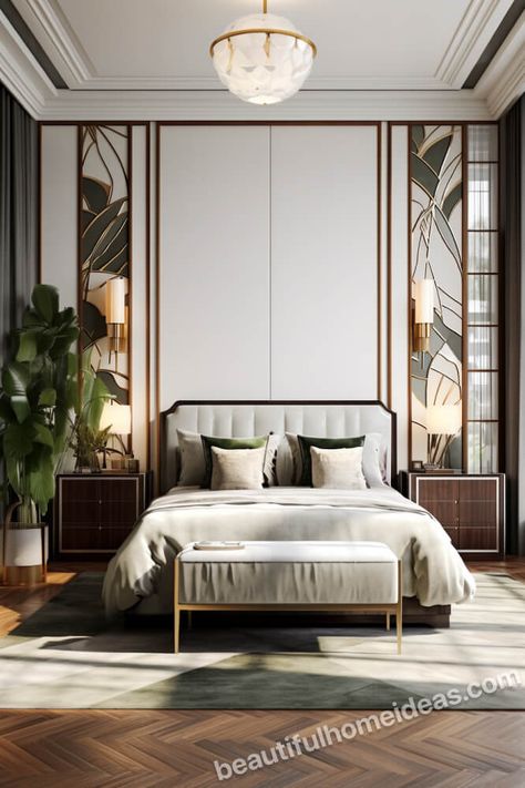 39 Amazing Art Deco Bedroom Ideas That You'll Love - Beautiful Home Ideas Art Deco Hotel Design, Vintage Hotel Room Interior Design, High End Hotel Room, Art Deco Style Bedroom, 1930s House Interior Original, Morocco Bedroom, Classic Bedroom Ideas, Deco Bedroom Ideas, 1930s Bedroom