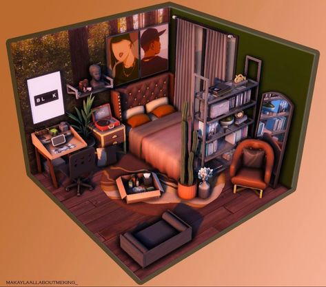 Sims 4 Cluttered Room, Sims 4 Cc Dollhouse, Sims Room Ideas Bedrooms, Sims Bedroom Ideas, Ts4 Bedroom, Bedroom The Sims 4, Sims 4 Bedroom Ideas, Nerd Room Ideas, Bedroom Sims 4