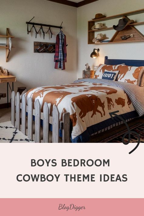 Boys Bedroom Cowboy Theme Ideas Cowboy Theme Bedroom, Western Bedroom Ideas For Teens, Wild West Decor, Boys Car Bedroom, Bedroom For Boys, Boys Space Bedroom, Cowboy Bedroom, Cool Cowboy, Boys Shared Bedroom