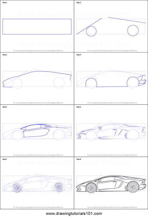 How to Draw Lamborghini Centenario Side View printable step by step drawing sheet : DrawingTutorials101.com Lamborghini Drawing Step By Step, Interior Design Drawings For Beginners, How To Draw A Car, Simple Car Drawing, How To Draw Cars, Car Drawing Pencil, Car Drawing Easy, Side View Drawing, Draw A Car