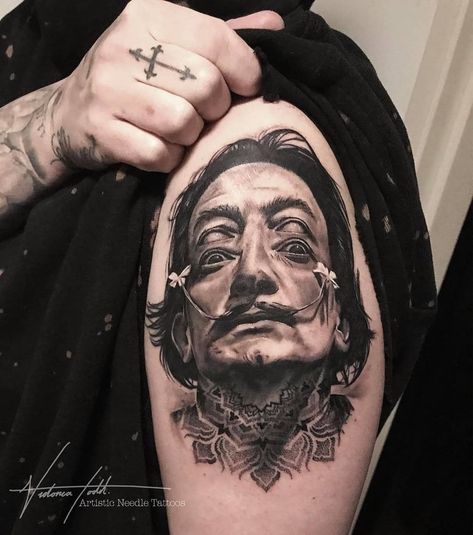 Tatto Print, Salvador Dali Tattoo, Buddha Tattoo Sleeve, Victorian Tattoo, Dali Tattoo, Artsy Tattoos, Amsterdam Tattoo, Tattoo Expo, Vegan Tattoo