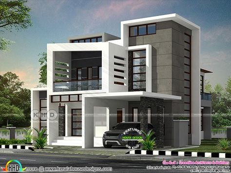 Ultra modern box model Kerala home Modern Box House, 2500 Sq Ft House Plans, Box House Design, Side Elevation, Dwelling Place, Modern House Floor Plans, Kerala House, Small House Elevation, Contemporary House Exterior