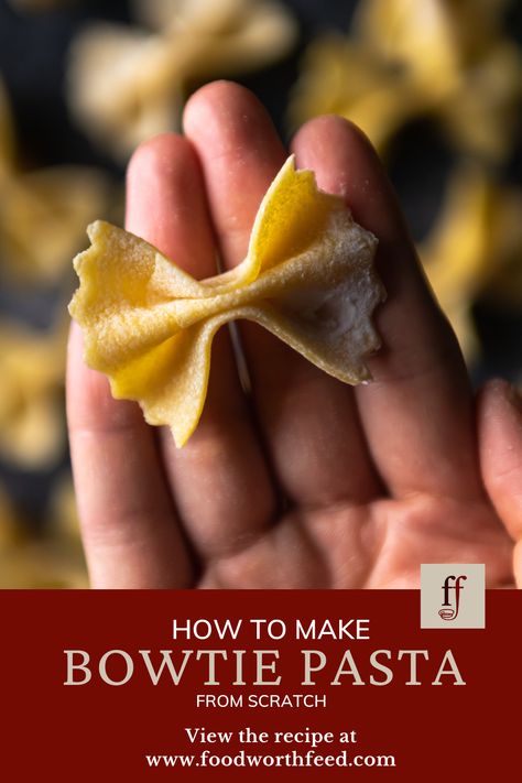 In our home, there is no cozier treat than a big saucy bowl of handmade pasta. We adore the endless combinations of shapes, sauces and flavors of fresh pasta dishes. Among our favorite pasta shapes is the beloved bow-tie of Northern Italy! This easy recipe and tutorial will demonstrate How To Make Farfalle Pasta. Farfalle, otherwise known as bow-tie pasta, is a fun and easy shape that pairs well with lots and lots of recipes. Homemade Bow Tie Pasta, Fun Homemade Pasta Shapes, Homemade Farfalle Pasta, How To Make Bowtie Pasta, How To Make Bow Tie Pasta, Homemade Bowtie Pasta, Easy Pasta Shapes, Handmade Pasta Shapes, Homemade Pasta Shapes