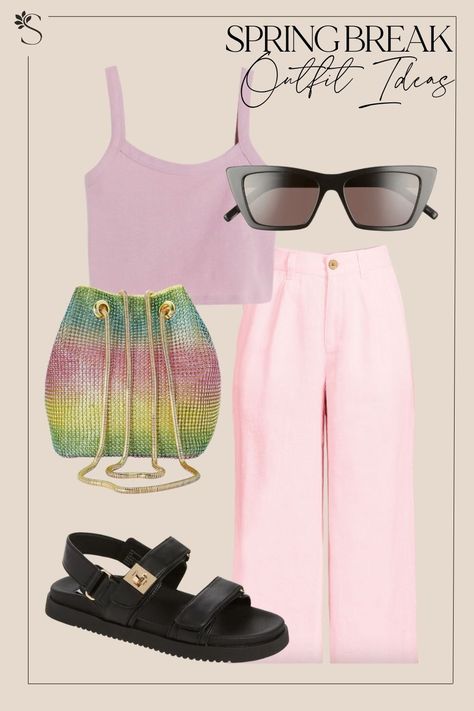 Spring Break Outfit Ideas - Matching Set Spring Break Dti Outfits Non Vip, Spring Vacation Crop Top Matching Set, Spring Break Dti Outfit, Spring Break Teacher Appreciation, Spring Break Poster Design, Spring Break Outfit Ideas, Black Mini Bag, Daisy Bags, Spring Afternoon