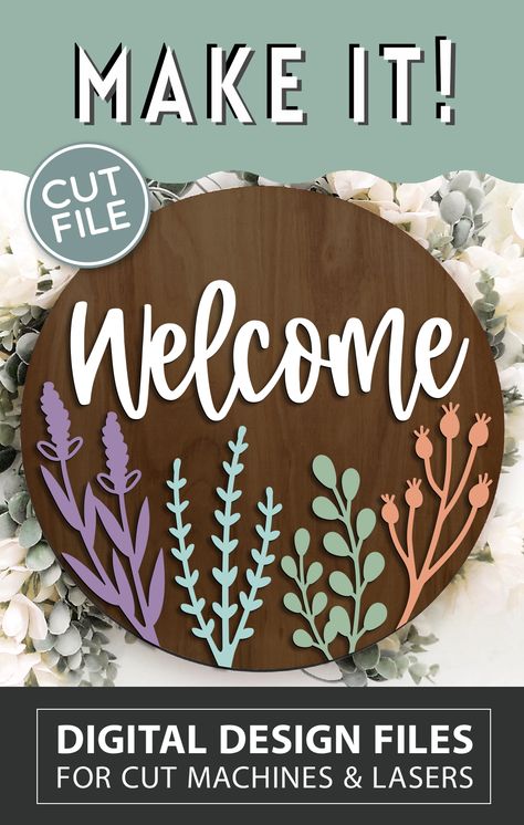 Wildflower Sign, Front Door Display, Door Hanger Svg, Round Door Hanger, Door Display, Door Hangers Diy, Laser Files, Diy Deco, Cricut Png