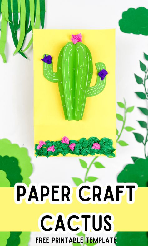 Easy Paper Craft Cactus (Free Printable Template) - In The Playroom Sun Crafts, Cactus Craft, Wall Hanging Ideas, Hanging Ideas, Paper Wall Hanging, Easy Paper Crafts Diy, Paper Weaving, Toilet Paper Roll Crafts, Paper Flower Wall