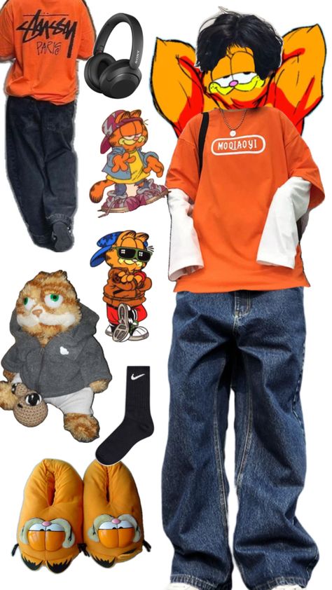 boys garfield duo Garfield Outfit, Garfield Aesthetic, Garfield Images, Cat Birthday, Aesthetic Outfits, Halloween, Outfit Inspo