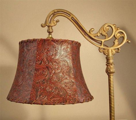 tile that looks like tooled leather | Bridge Floor Lamp Shade Tooled Faux Leather #LeatherFlooring Western Lamps, Room Lamps Bedrooms, Floor Lamp Shade, Western Rustic, Western Furniture, Floor Lamp Shades, Living Room Accessories, Room Lamp, Rustic Lighting