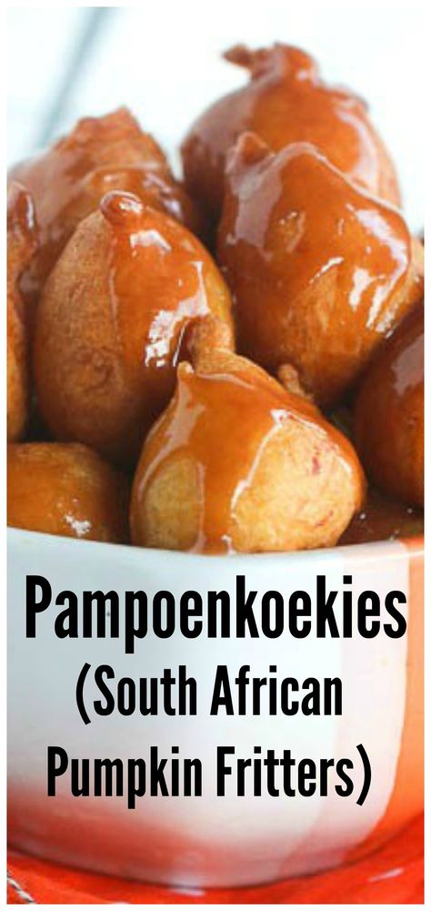 Pumpkin Fritters Recipe, South African Desserts, Pumpkin Fritters, South Africa Food, Pumpkin Balls, South African Dishes, Gourmet Bakery, African Dessert, African Dishes