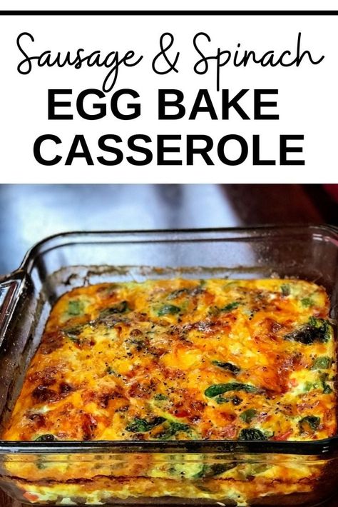 Sausage and Spinach Egg Bake Breakfast Casserole is the perfect quick and easy make-ahead, meal prep dish with cheese, sauteed onions, and peppers. This dish is keto friendly and perfect for keto diets. Serve this dish for your holiday breakfasts and brunch! #EggBake #EggCasserole #KetoBreakfast #KetoFriendly #BreakfastCasserole #MealPrep #MealPrepBreakfast #MealPrepCasserole #HealthyBreakfast Egg And Spinach Breakfast, Spinach Breakfast Casserole, Sausage Egg Bake, Egg And Spinach, Keto Breakfast Casserole, Meal Prep Keto, Breakfast Egg Bake, Baked Breakfast Casserole, Spinach Breakfast