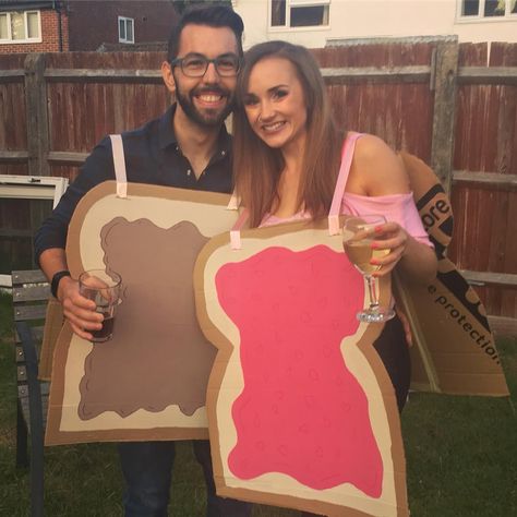 Peanut Butter and Jelly Sandwich | 120+ Easy Couples Costumes You Can DIY in No Time | POPSUGAR Smart Living Peanut Butter And Jelly Costume, Simple Halloween Costumes For Couples, Butter Costume, Diy Peanut Butter, Simple Halloween Costumes, Easy Couples Costumes, Peanut Butter And Jelly Sandwich, Meme Costume, Jelly Sandwich