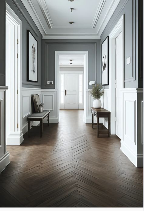 Gray Hallway Ideas, Grey Hallway Ideas, Gray Hallway, Old Dining Room, Grey Hallway, Hallway Paint, Dumping Ground, Hallway Flooring, Desain Lanskap