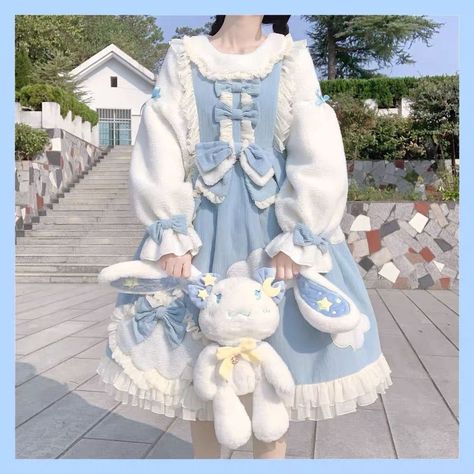 Cinnamoroll Dress, Pastel Blue Outfit, Op Dress, Lolita Outfits, Blue Long Sleeve Dress, Pastel Outfit, Japanese Dress, Kawaii Dress, Warm Dresses