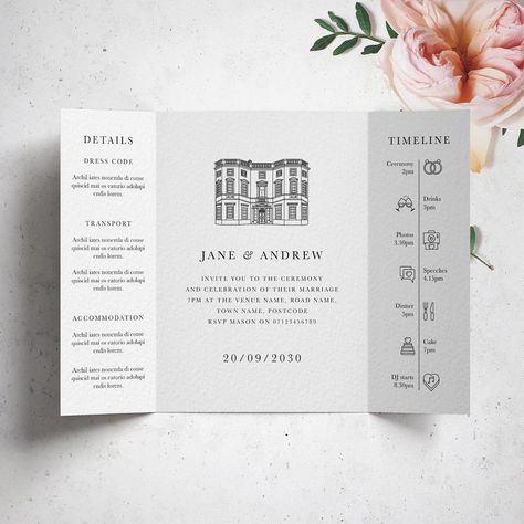 Wedding Invites With Venue Sketch, Simple And Elegant Wedding Invitations, Wedding Invitation Venue Illustration, Venue Illustration Wedding Invitation, Wedding Invitation Illustration, Gatefold Wedding Invitations, Timeless Wedding Invitations, Venue Illustration, Chic Wedding Invitations