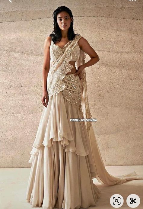 Varun Nidhika Collection, Indo Western Lehenga Wedding, Varun Nidhika, Sangeet Lehengas, Indo Western Saree, Indian Outfits Modern, Saree Gowns, Haldi Outfits, Trendy Outfits Indian