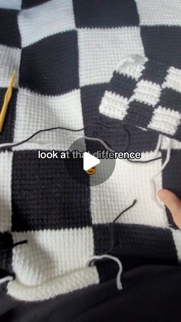 HalfDouble on Instagram: "Here's how to crochet the perfect checkerboard pattern. The trick to getting super sharp straight edges is picking the right stitch, and tunisian simple stitch gives the most satisfyingly straight lines. You can use it for anything, (scarves, cardigans, bags etc) as the back isn't a mess like a lot of colour changing crochet, but I'm obviously a sucker for a blanket 😍  #crochettips #crochettutorial #crochetblanket" Free Checkered Crochet Pattern, Crocheted Checkered Blanket, Checkerboard Knitting Pattern, Tunisian Crochet Checkerboard Pattern, Black And White Checkered Crochet Blanket, Check Crochet Blanket, Checked Crochet Blanket, How To Crochet Checkerboard Pattern, Knit Checkerboard Pattern