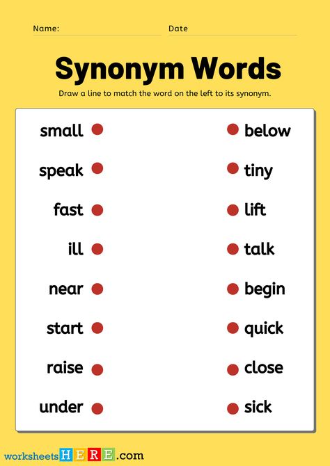 Synonym Words Matching Activity Pdf Worksheets, Basic Synonyms Vocabulary Learning - WorksheetsHere.com Synonyms Worksheets, Worksheet Kindergarten, New Language, Matching Activity, Learn A New Language, Kindergarten Worksheets, Kindergarten Activities, Early Learning, Printable Worksheets