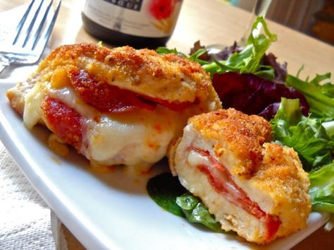 Pepperoni Stuffed Chicken Pepperoni Stuffed Chicken, Pepperoni Chicken, Budget Bytes, Mozzarella Chicken, Stuffed Chicken, Good Eat, Main Meals, Chicken Breasts, Main Dish Recipes