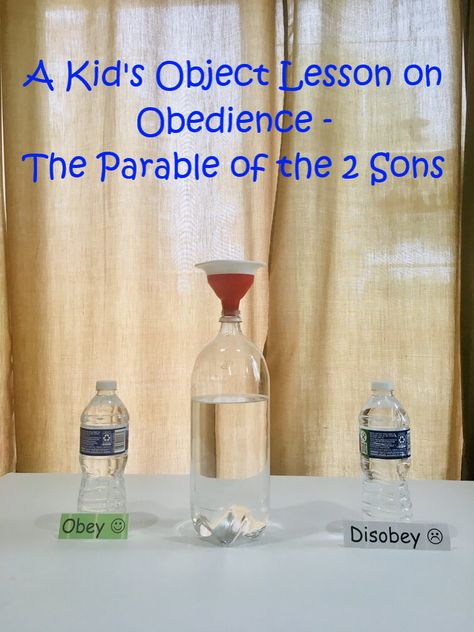 To love God is to obey His commandments. This is a great parable to teach children about obedience. We have a cool object lesson that's also available on our website (www.everydaycanbeasunday.com) so you can follow along. We talked about the practical application at home/school when our parents/teachers ask us to do something. Object Lesson On Obedience, Teaching Obedience, Honor Your Father And Mother, Bible Story For Kids, Kids Bible Object Lessons, Faith Activities, Object Lessons For Kids, First Commandment, Godly Character