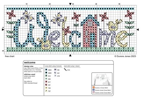 Welcome Cross Stitch Pattern, Welcome Cross Stitch, Durene Jones, Cross Stitch Pattern Free, Abc Patterns, Xstitch Patterns, Cross Stitch Love, Cute Cross Stitch, Cross Stitch Alphabet