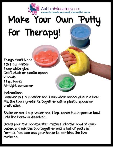 Therapy Putty Recipe, Diy Therapy Putty, Occupational Therapy At Home, Diy Putty For Kids, Theraputty Recipe, Occupational Therapy Crafts, Diy Putty, Therapy Putty, Hand Strengthening