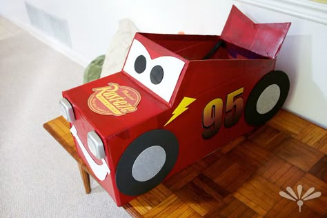 Cardboard Box Cars, Cars Halloween Costume, Cardboard Cars, Valentines Box Ideas, Cardboard Box Car, Toddler Boy Halloween Costumes, Flash Mcqueen, Valentine Box Ideas, Cardboard Car