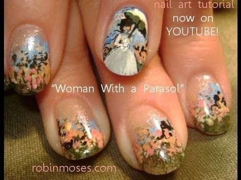 lady with a parasol french impressionism monet design: robin moses nail art tutorial Impressionist Nails, Olivia Nails, Henna Nail Art, Robin Moses, Artwork Flowers, Princess Nails, Henna Nails, Paint Nail, Unghie Nail Art