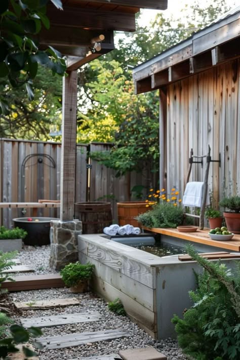 The Aesthetic and Therapeutic Merits of Cold Plunge Tubs: Infusing Wellness into Your Home Decor - Melanie Jade Design Cold Plunge Backyard, Outdoor Cold Plunge Area, Backyard Cold Plunge, Magical Landscaping, Outdoor Cold Plunge, Cold Tub, Outdoor Veranda, Cold Plunge Tub, Muscle Inflammation