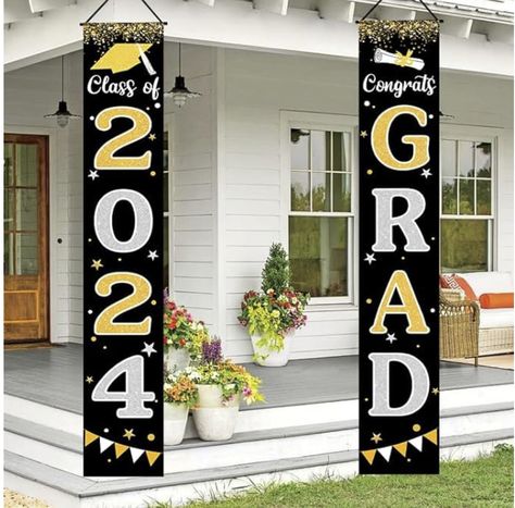 Graduation Decorations 2024 GRAD Banner Black Graduation Party Decorations 2024 Porch Door  #ad Gold Graduation Decorations, Black And Gold Graduation, Welcome Banners, Grad Banner, Gold Graduation Party, Graduation Crafts, Porch Door, Banner Black, Graduation Backdrop