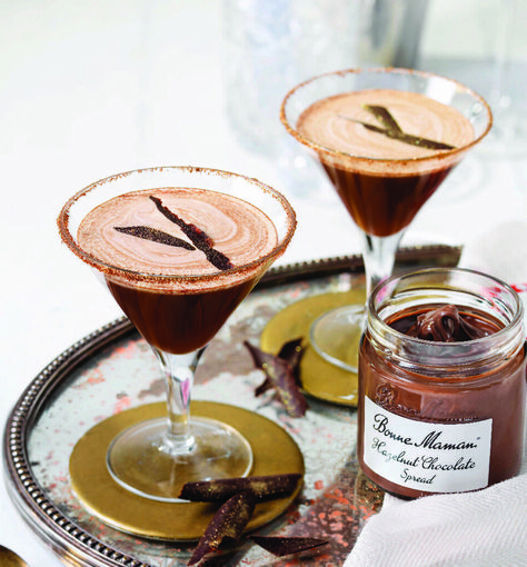 Hazelnut Chocolate Martinis - Bonne Maman Chocolate Martinis, Edible Gold Glitter, Espresso Martinis, Cherry Preserves, Hazelnut Chocolate, Chocolate Martini, Raspberry Preserves, Strawberry Preserves, Chocolate Spread