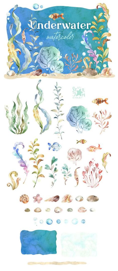 Aquatic Watercolor Painting, Underwater Art Watercolor, Underwater Sea Painting, Ocean Plants Tattoo, Watercolor Art Water, Water Plants Drawing, Under Water Watercolor, Watercolor Aquarium, Undersea Drawing