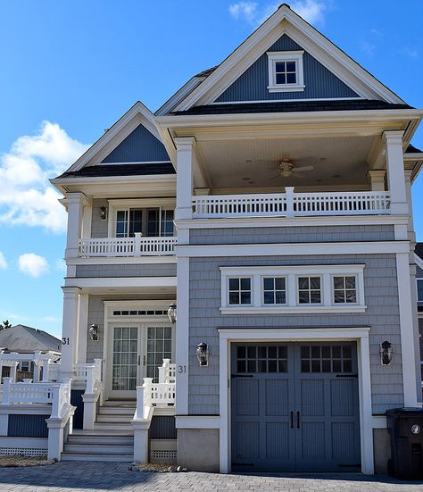 RPopovitch Builders | Exteriors Coastal House Exteriors, Beach Town House Exterior, Beach Townhouse Exterior, Beachy Exterior House, Beach House Inspo Exterior, Bloxburg Family Beach House, Coastal Beach House Exterior Cottage Style, Small Coastal House Exterior, Summer Beach House Exterior