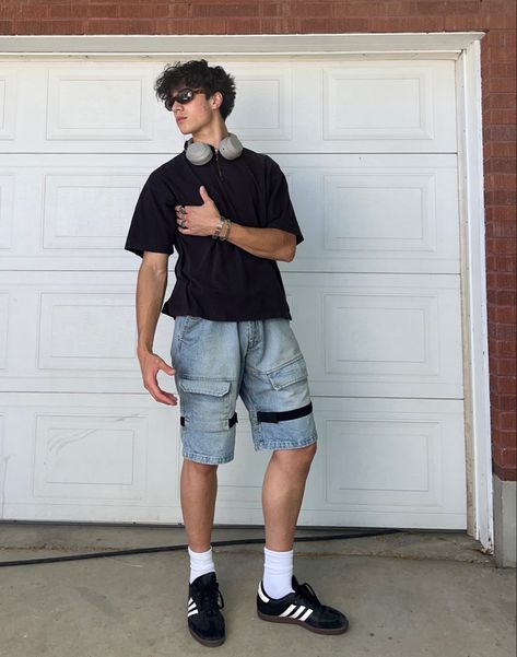 Summer Fits, 2022 Adidas Samba Summer Outfit Men, Samba Summer Outfit Men, Jordan 1 With Shorts Men, Adidas Samba Fits Men, Adidas Samba Black Outfit Summer, Sambas Fit Men, Black Samba Outfit Summer, Black Samba Adidas Outfit Mens, Adidas Samba With Jorts