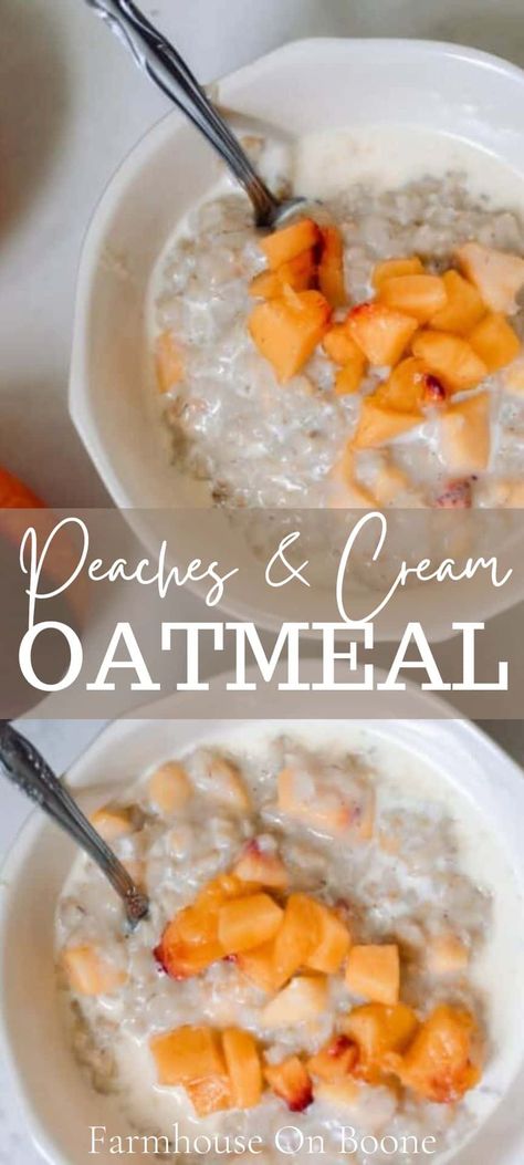 Homemade Peaches And Cream Oatmeal, Peaches Oatmeal, Cream Cheese Oatmeal, Ab Recipes, Peaches And Cream Oatmeal, Eating Intuitively, Peach Oatmeal, Oats Milk, Brown Sugar Oatmeal