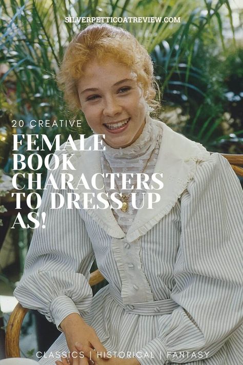 Looking for creative Halloween Costumes for women based on literary female characters? These iconic looks and ideas from literature are sure to be a hit. #AnneShirley #AnneofGreenGables #ElizabethBennet #PrideandPrejudice #Eowyn #PhryneFisher #HermioneGranger #literarycostumes #literarycostumeswomen #bookcharacters #mulan Character Day Diy Costumes, Period Halloween Costumes, Historical Costumes For Women, Jane Austen Costume Diy, Cosplay Book Characters, Historical Costume Halloween, Famous Book Characters Costumes, Iconic Book Characters, Historical Women Costumes