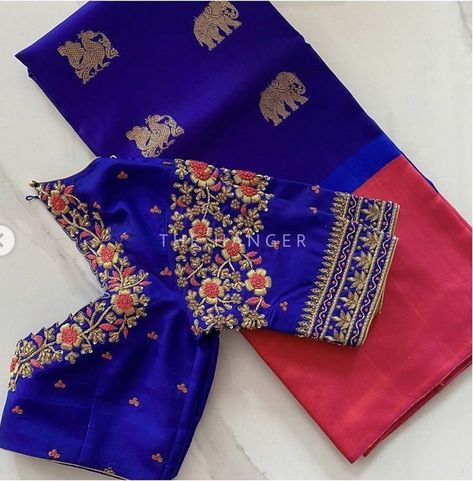 https://youtu.be/b25z5ZBgC5w Maggam Work Blue Blouse Designs, Blue Maggam Work Blouse Designs, Blue Embroidery Blouse, Bridal Blouse Design, Blue Blouse Designs, Maggam Blouse, Mirror Work Blouse Design, Blouse Designs High Neck, Kids Blouse Designs