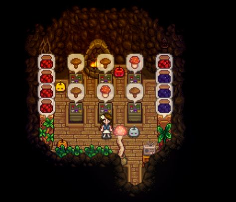 Mushroom Cave Design / Decoration - Stardew Valley 1.6 without mods, #stardewvalley #mushrooms Stardew Valley Cave Decoration, 1.6 Stardew Valley, Mushroom Cave Stardew Valley, Stardew Valley Cave, Stardew Valley Mushroom Cave, Stardew Valley 1.6, Stardew Valley Decoration Ideas, Mushroom Cave, Cave Design