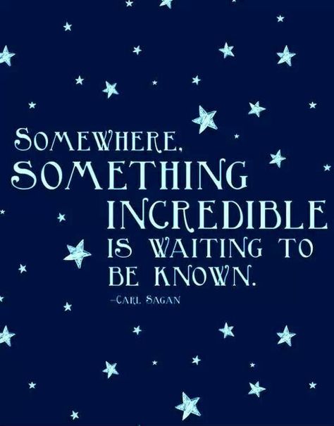 Somewhere - something incredible is waiting to be found out.  A wonderful thought! Outer Space Quotes, Space Quotes, Board Classroom, Science Quotes, To Be Known, Carl Sagan, Quote Board, A Quote, Pretty Words