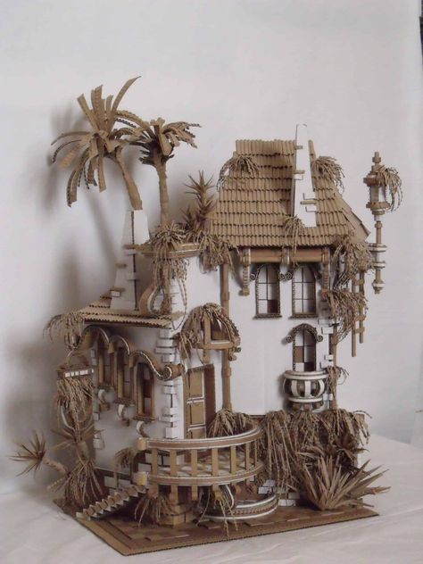 Cardboard Art Sculpture, Cardboard City, Paper Globe, Cardboard Model, Recycling Ideas, Cardboard Sculpture, Corrugated Paper, Abandoned House, Cardboard House