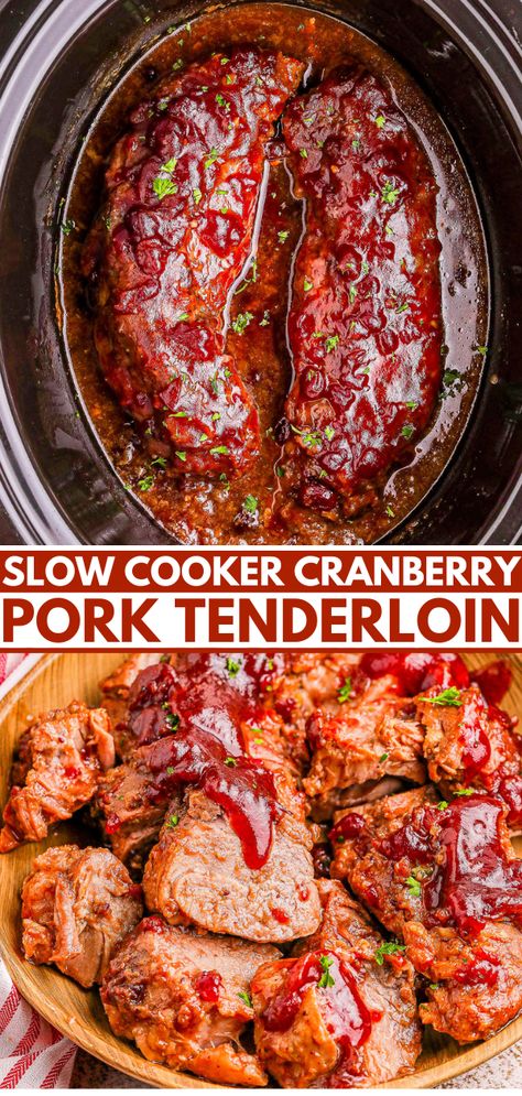 Leftover Holiday Ham Recipes, Pork Tenderloin Glaze, Cranberry Pork Tenderloin, Whole Berry Cranberry Sauce, Cranberry Pork, Cranberry Glaze, Crockpot Pork Tenderloin, Juicy Pork Tenderloin, Slow Cooker Pork Tenderloin